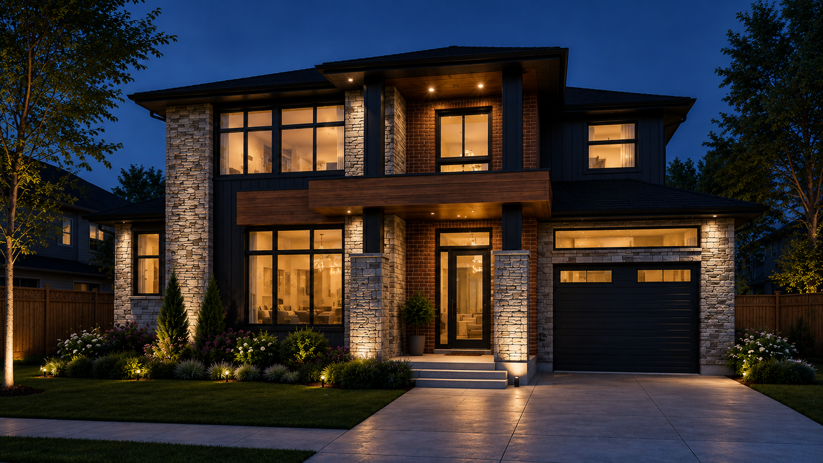 Completed Winnipeg custom home project managed by Ruach at night
